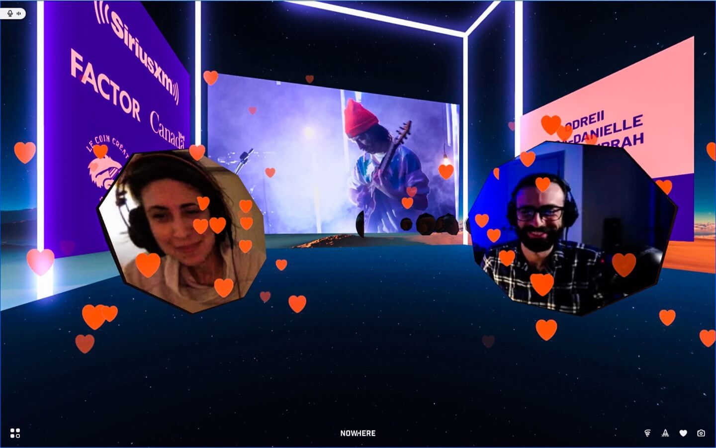 Two pods sending a heart reaction in front of a live stream concert