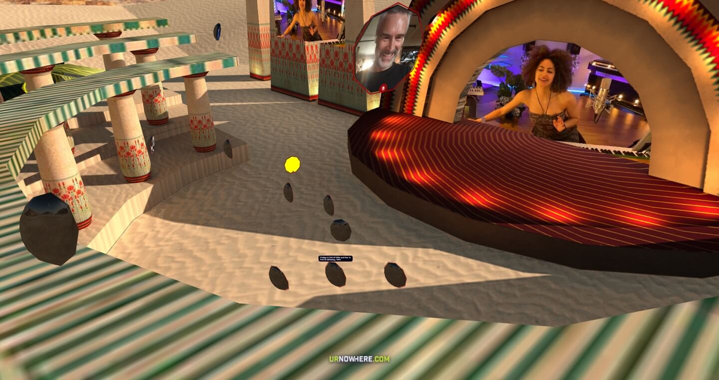 Egyptian Musician Malayka streaming to an audience in Nowhere with CEO Jon Morris introducing her